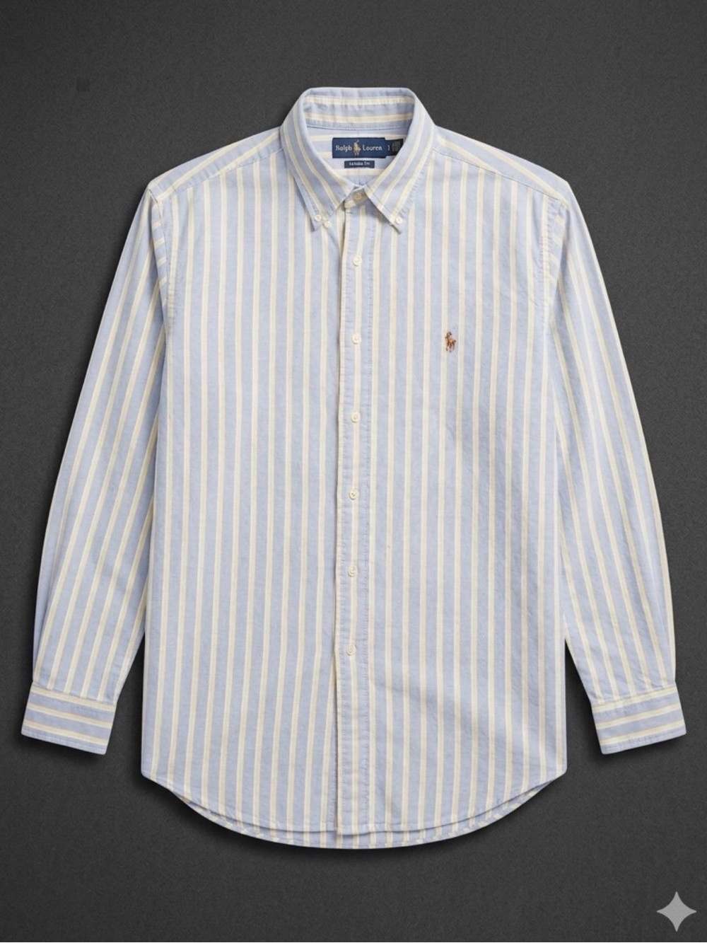 Polo Ralph Lauren Classic Fit Oxford Shirt 17.5 32/33 Striped Blue Yellow XL